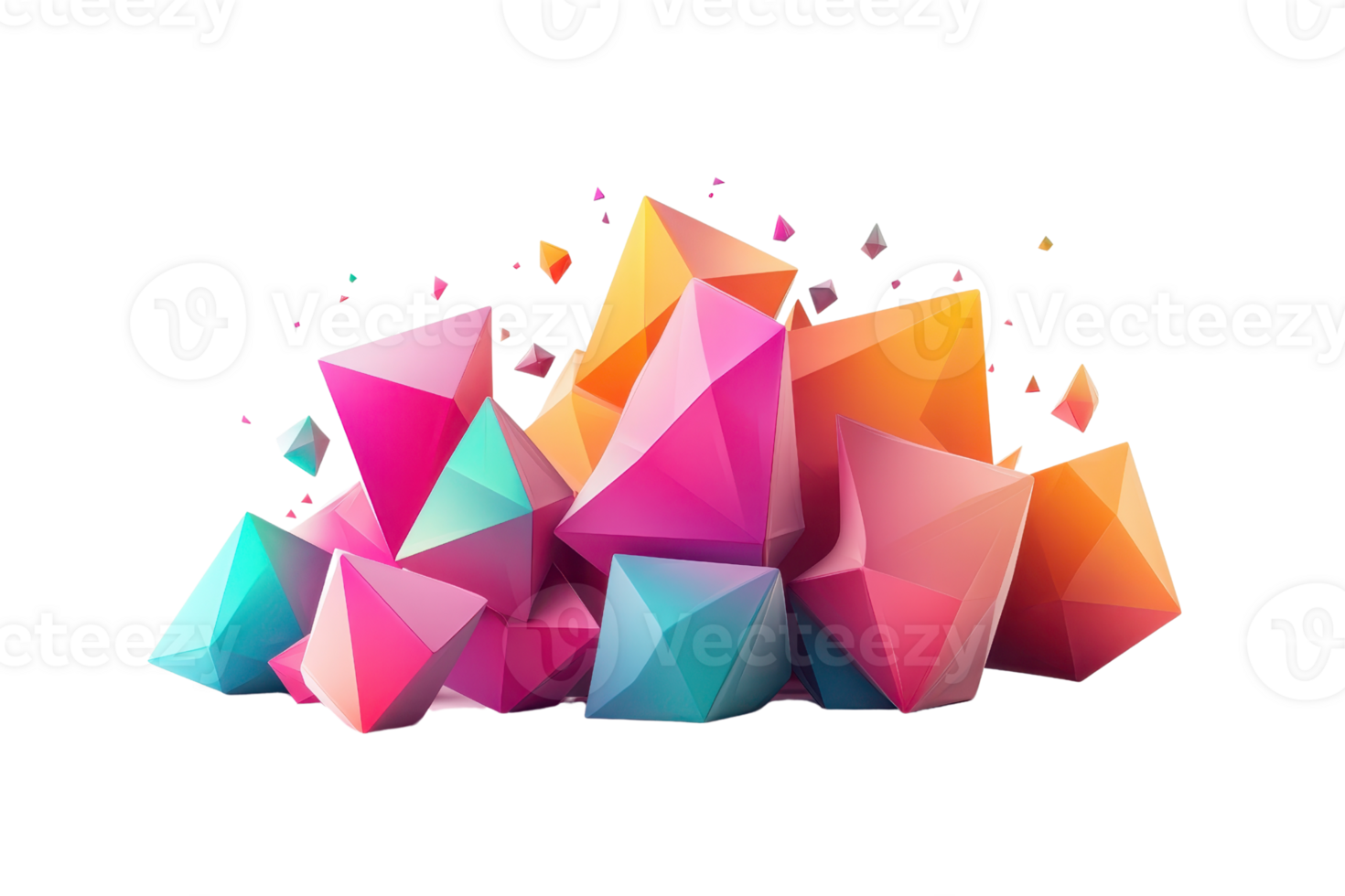 Colorful abstract geometric crystal shapes. This vibrant artwork features polygonal forms in various hues, perfect for modern design projects. png