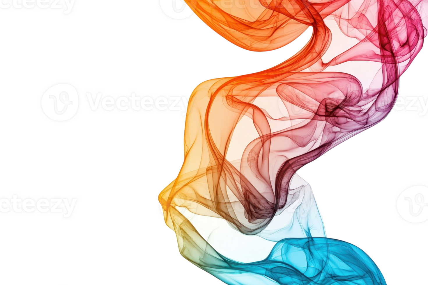 Colorful abstract smoke art on a transparent background. showcasing vibrant hues and fluid shapes in motion. Perfect for creative digital projects. png