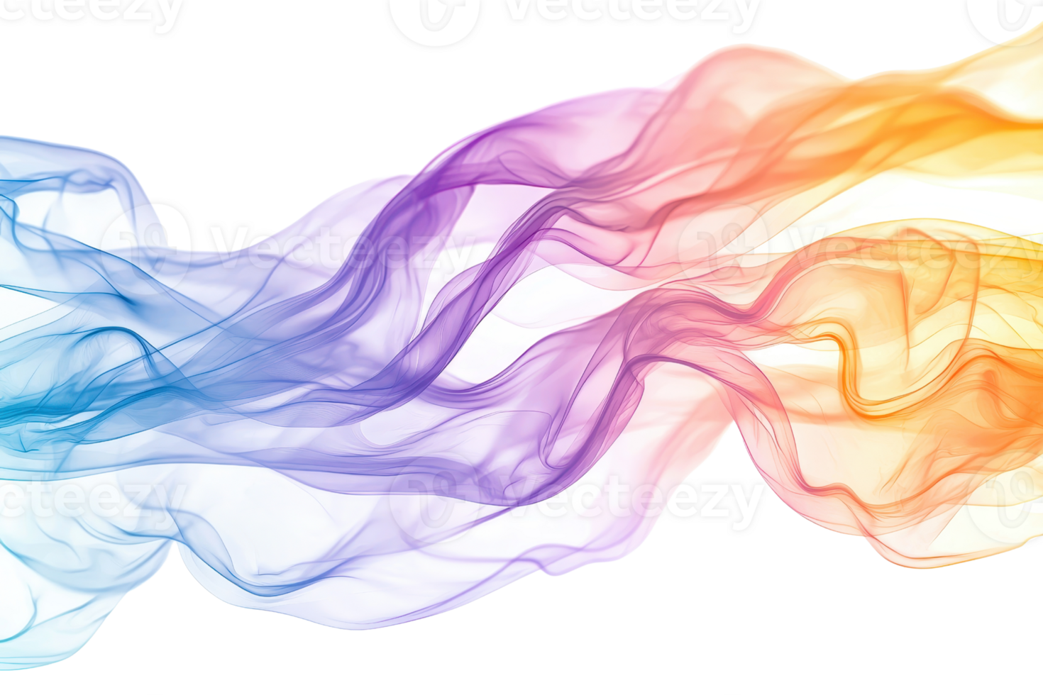 Colorful abstract wave of smoke on transparent background. Vibrant flowing lines creating a dynamic and artistic design element. png