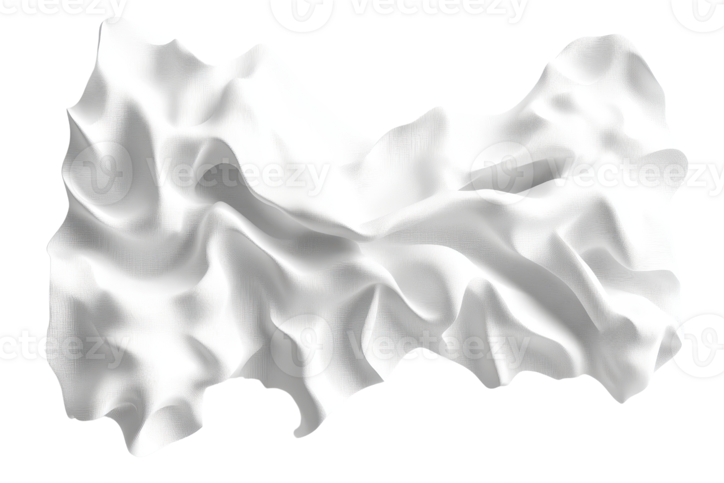 Crumpled white fabric isolated on a transparent background. High-resolution texture for design projects and mockups. png