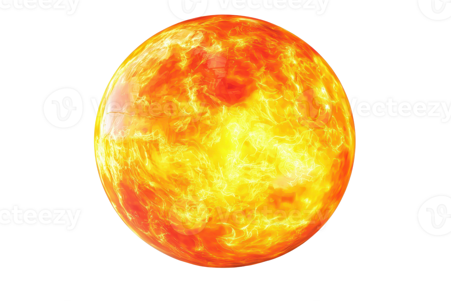 Detailed image of a fiery sun representing intense solar energy, nuclear fusion, and the vibrant source of light and heat in our solar system. png