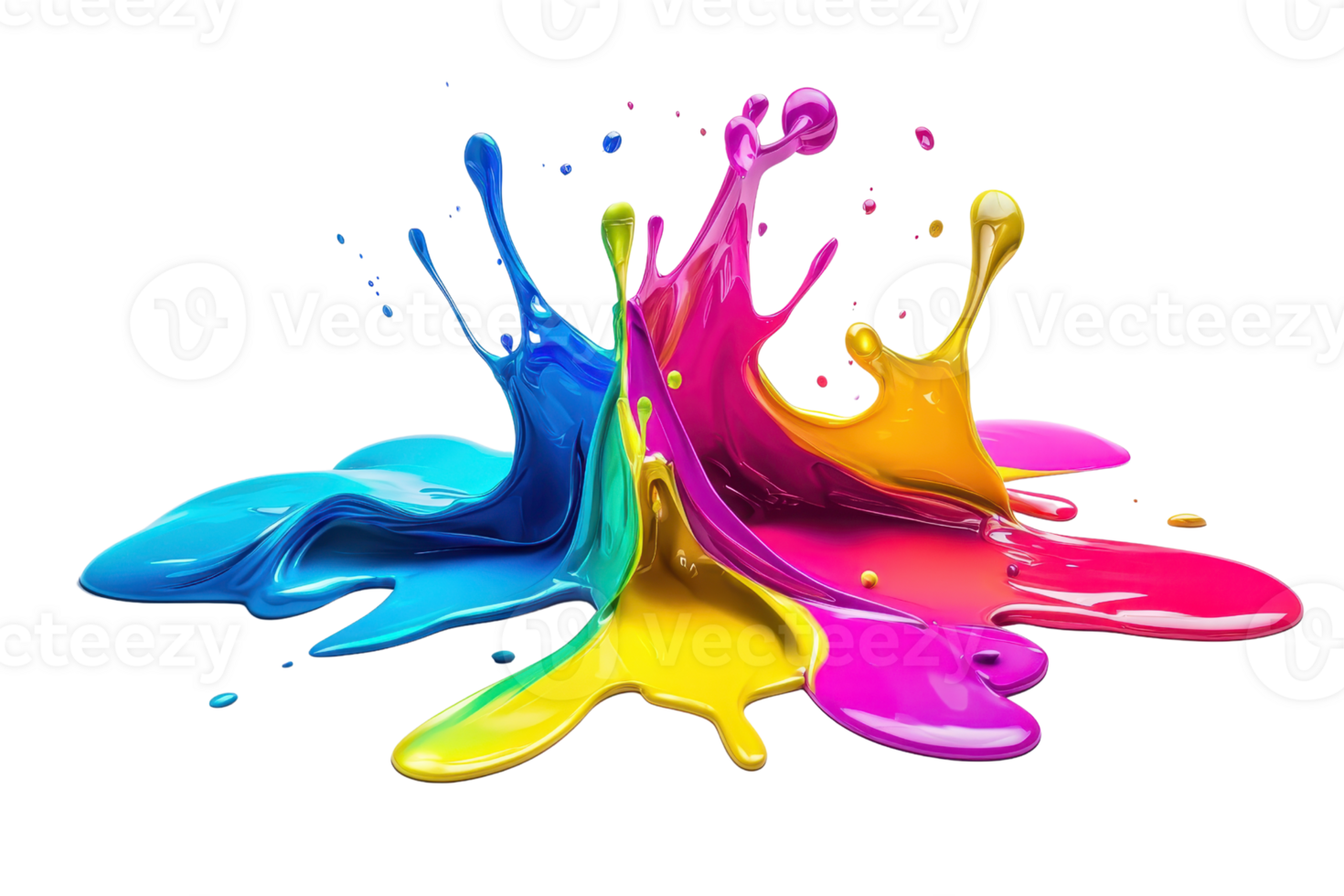 Colorful paint splashes colliding mid-air, forming a vibrant and dynamic artwork. Perfect for creative and colorful design concepts. png