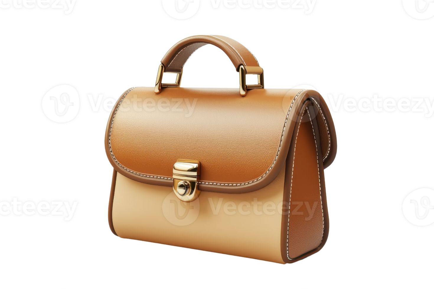 Elegant brown leather handbag with a gold clasp and handle, perfect for stylish and sophisticated outfits. png