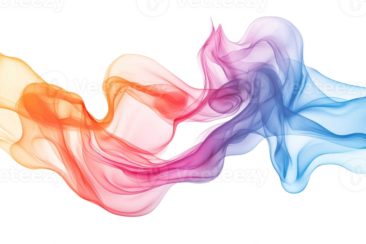 Colorful abstract smoke waves forming a dynamic flow pattern, creating a vibrant and artistic visual effect on a transparent background. png