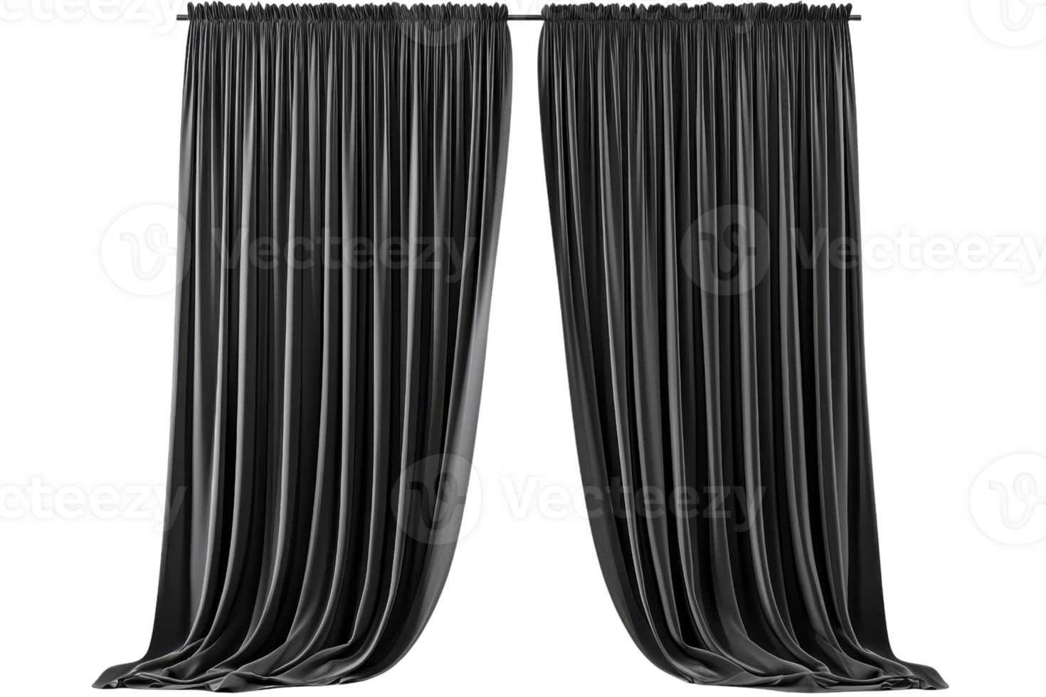 Elegant black curtains with soft folds. Ideal for home decor, theater backdrops, or creating dramatic interiors. Isolated on a transparent background. png