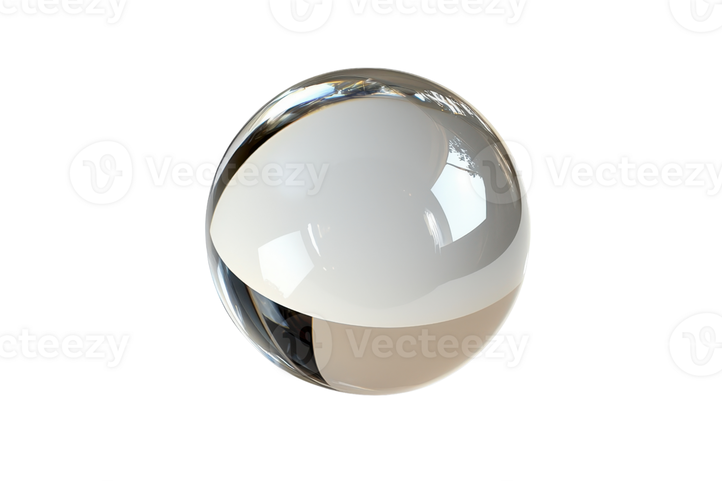 High-quality close-up of a shiny metallic sphere with reflections on a transparent background. perfect for design and 3D modeling purposes. png