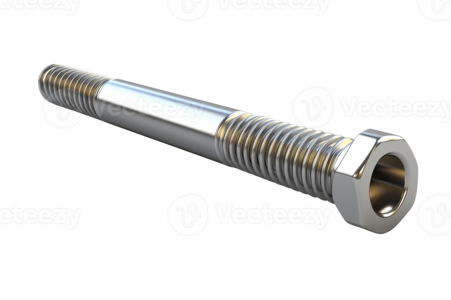 High-quality stainless steel hex bolt isolated on transparent background. ideal for construction, engineering, and mechanical projects. png