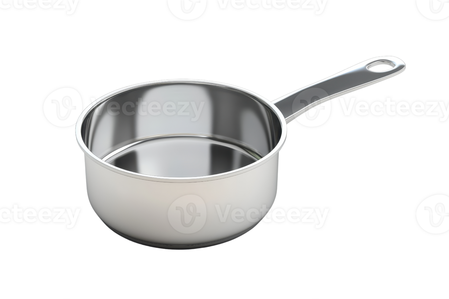 High-quality stainless steel saucepan with a long handle. Ideal for cooking and kitchen use. Isolated on a transparent background. png