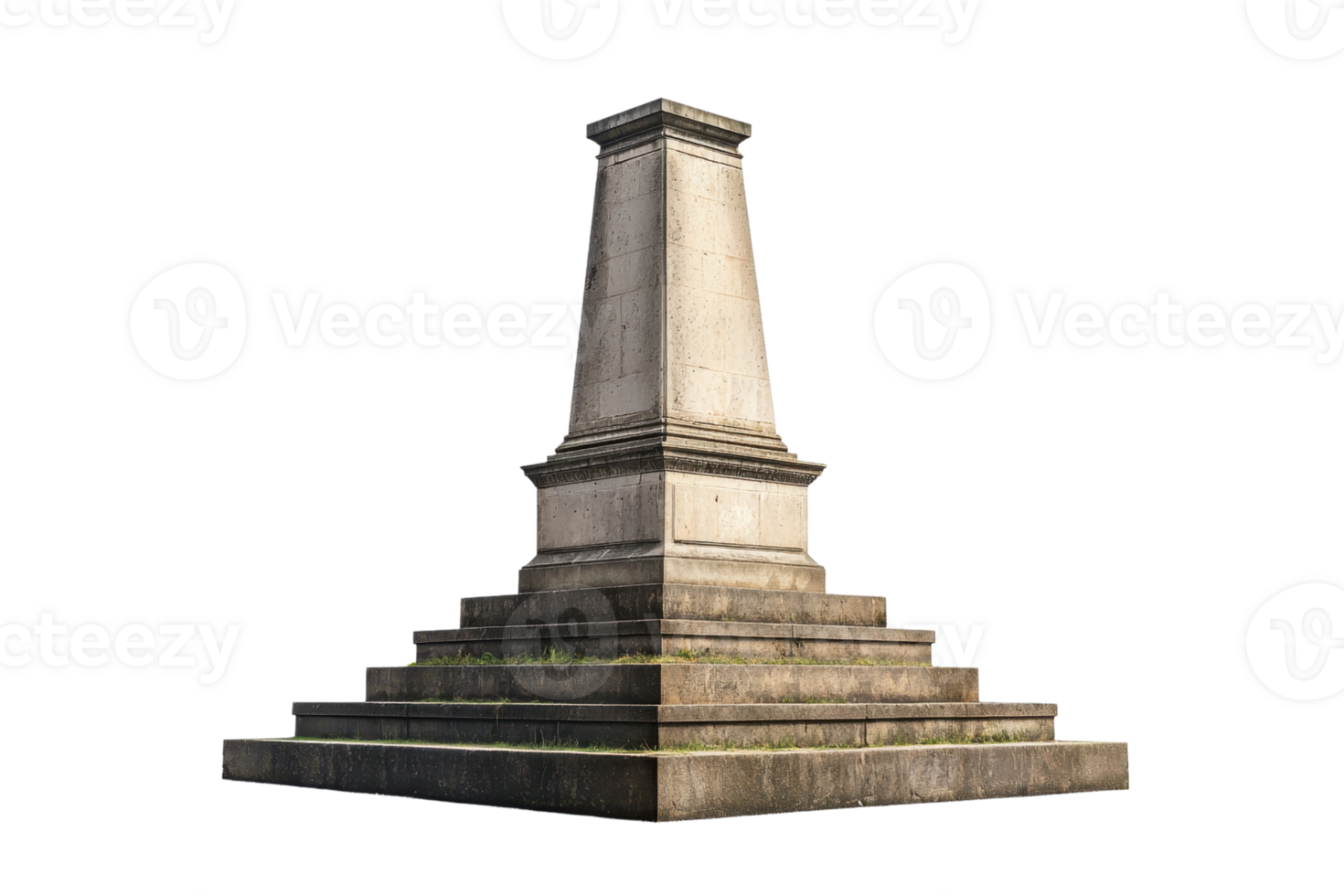 Isolated view of a concrete monument with a stepped base against a transparent background. showcasing architectural significance. png