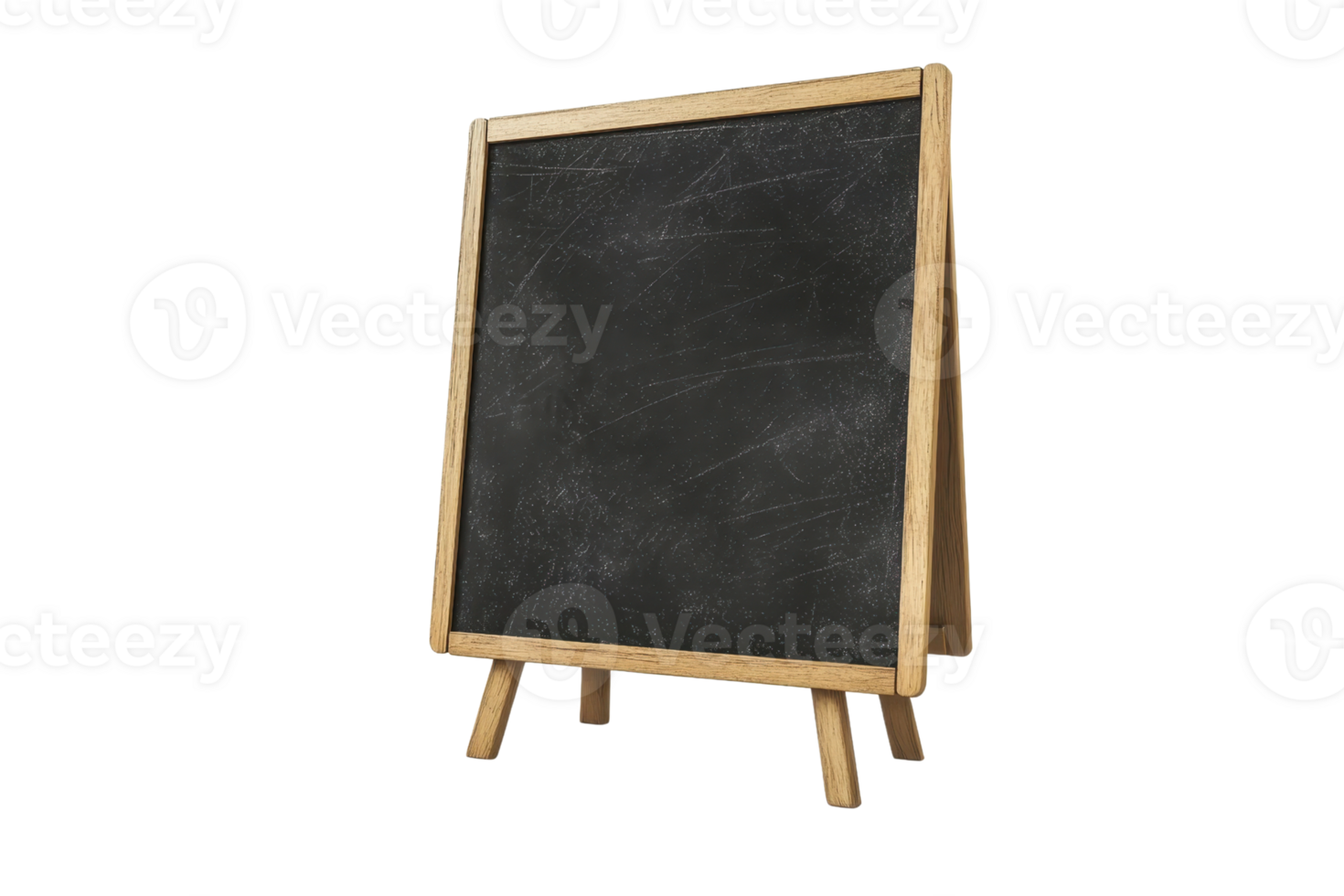Empty chalkboard easel with wooden frame, perfect for educational, instructional, and message display use. png