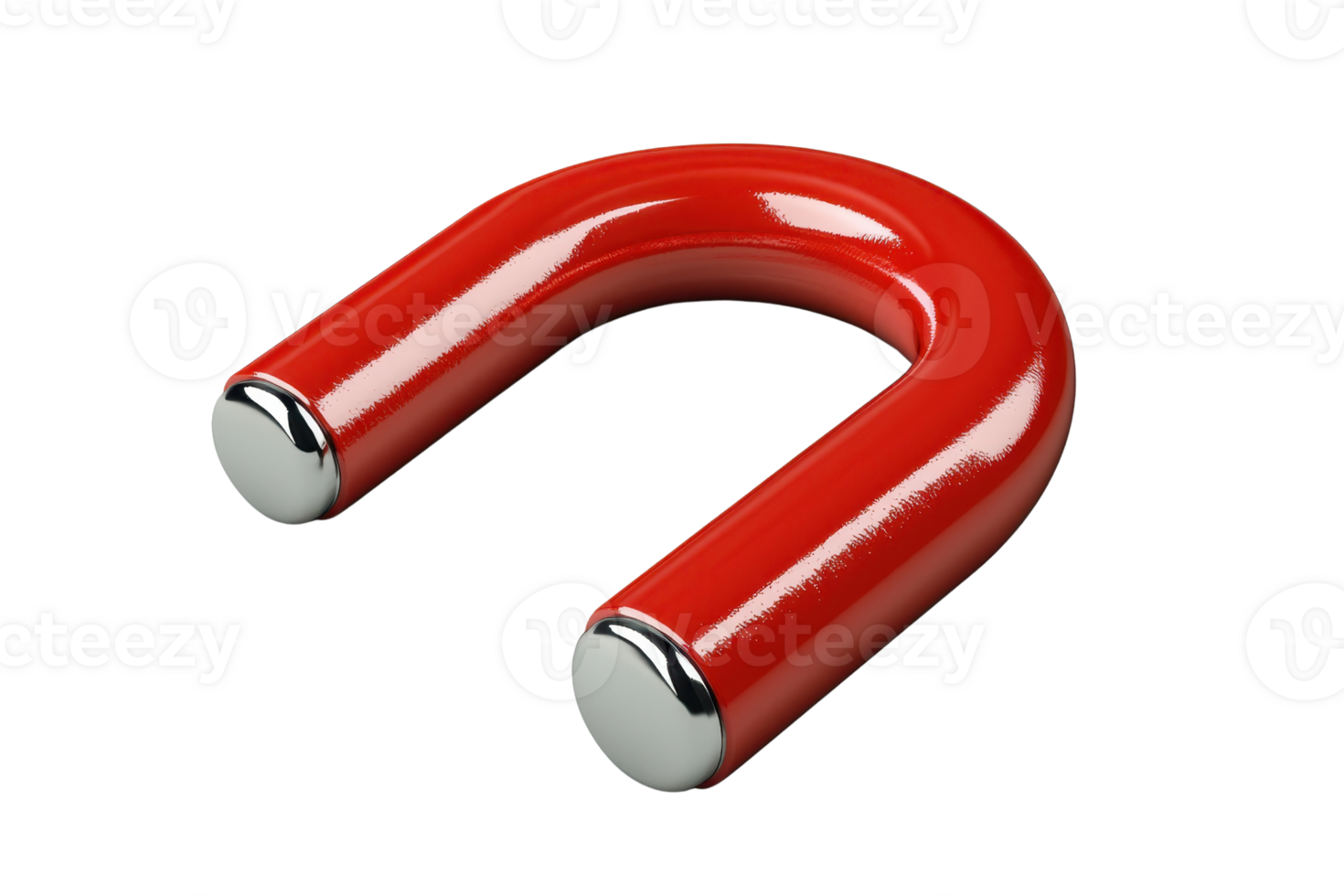 High-quality image of a red U-shaped magnet with shiny silver ends, used in magnetic studies, education, and physics experiments. png