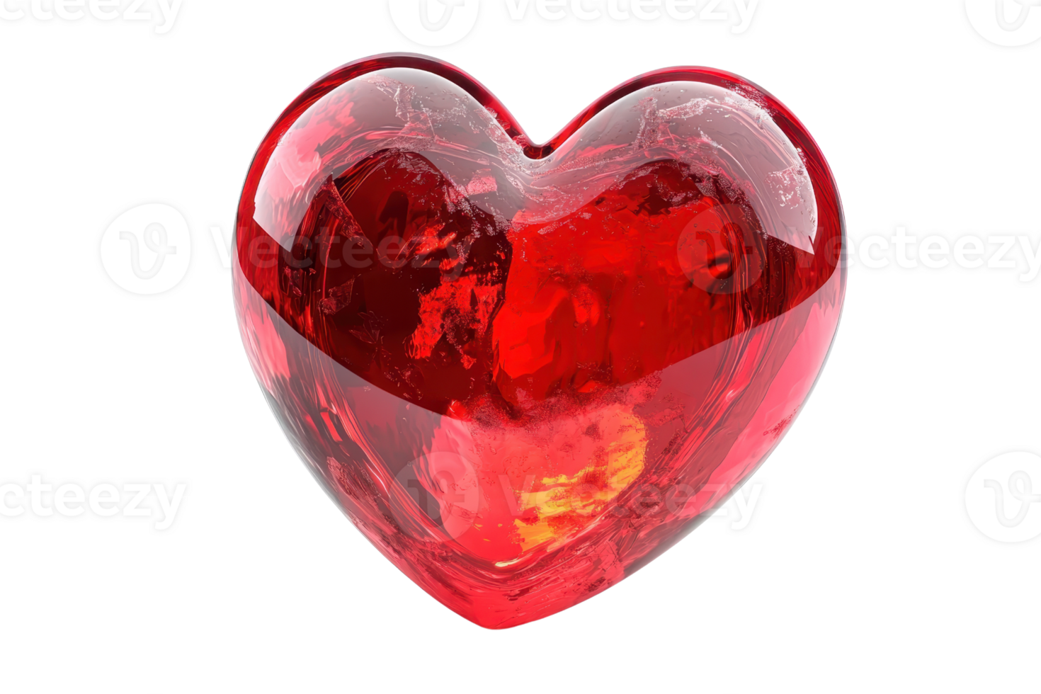 Glossy red heart sculpture with intricate internal patterns, symbolizing love, passion, and emotion. Ideal for romantic and artistic themes. png