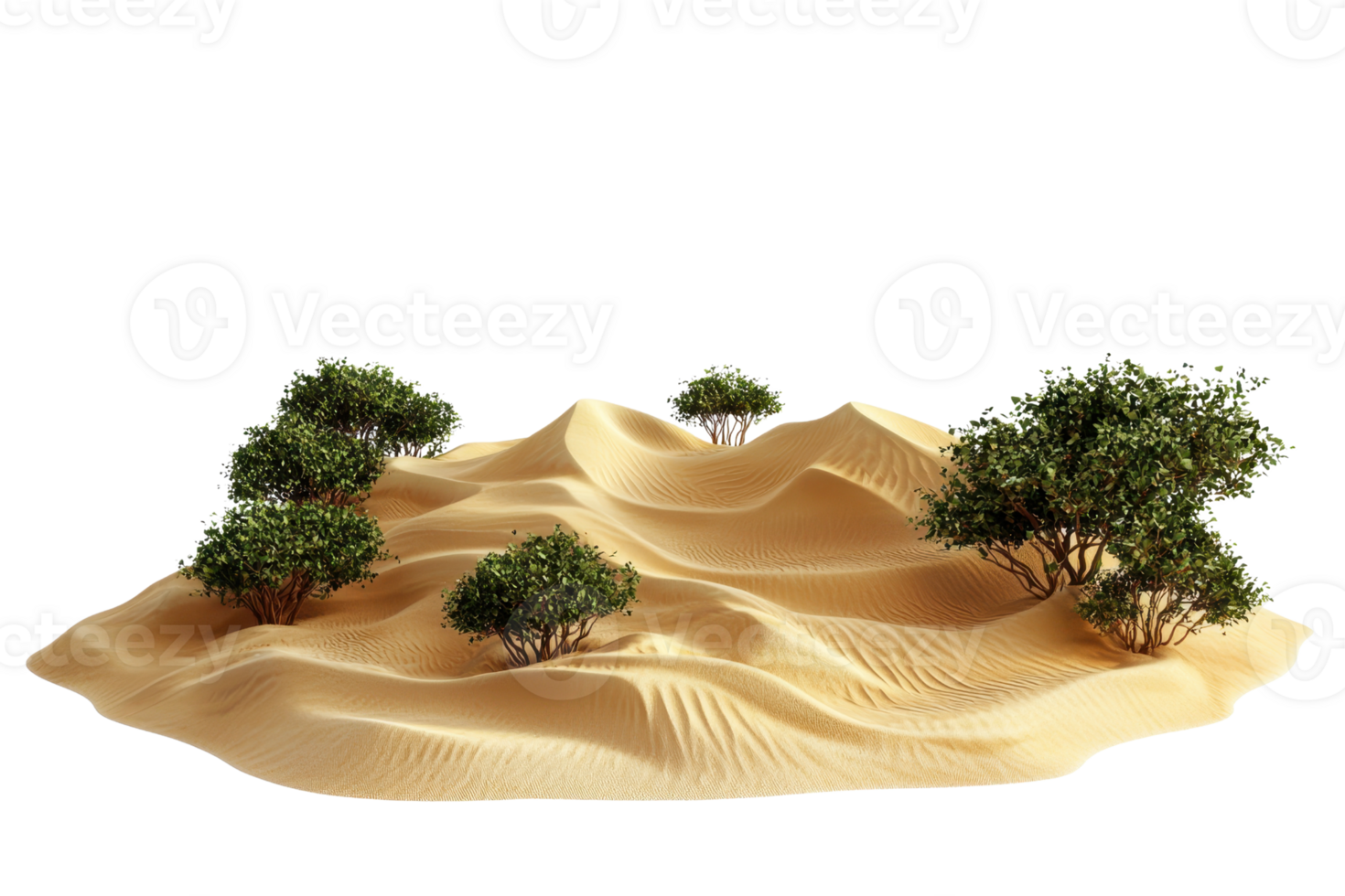 Isolated desert landscape with sand dunes and sparse vegetation. A representation of arid scenery in a minimalist style. png