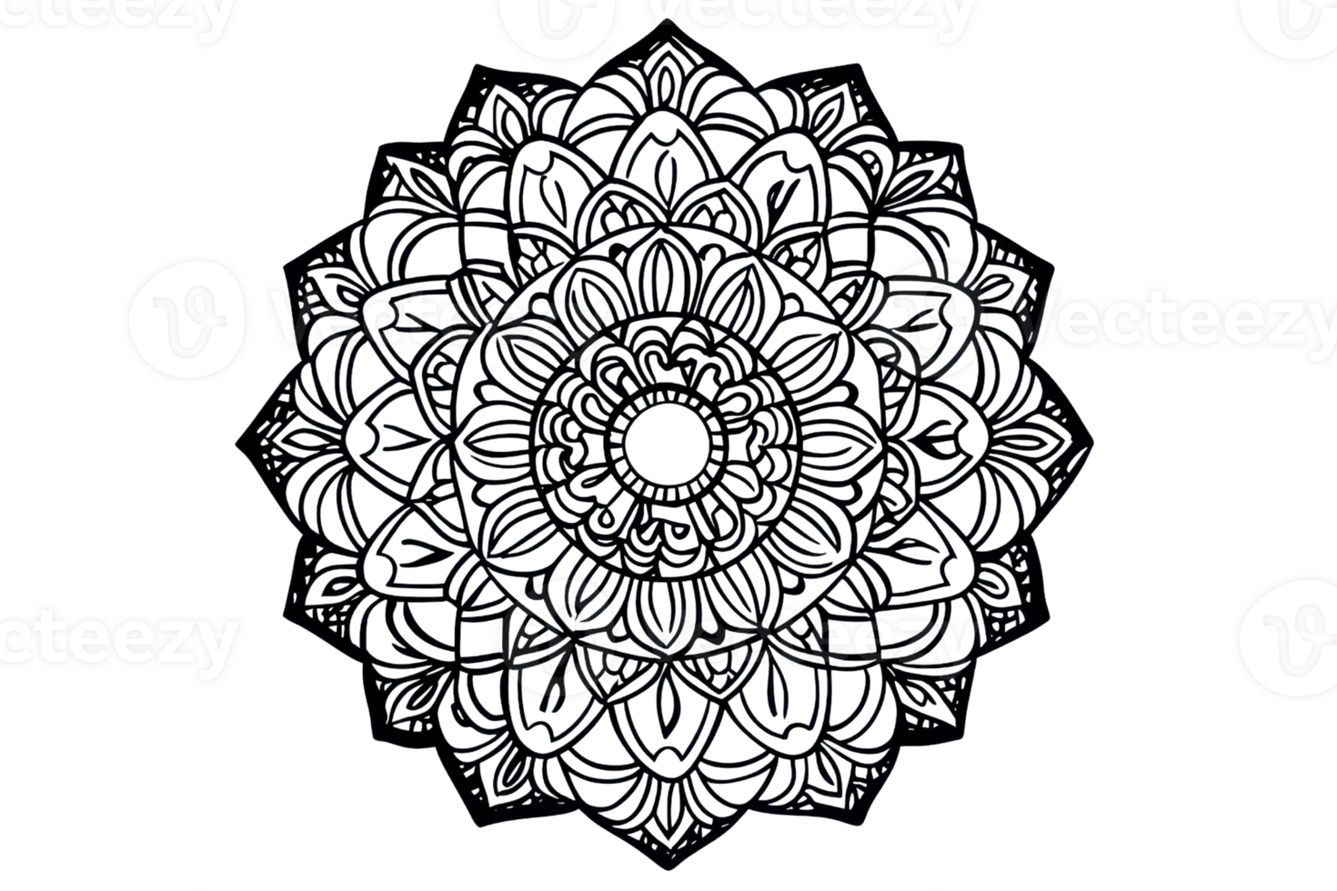 Intricate black mandala pattern design on a transparent background, perfect for use in art, design, and decoration projects. png