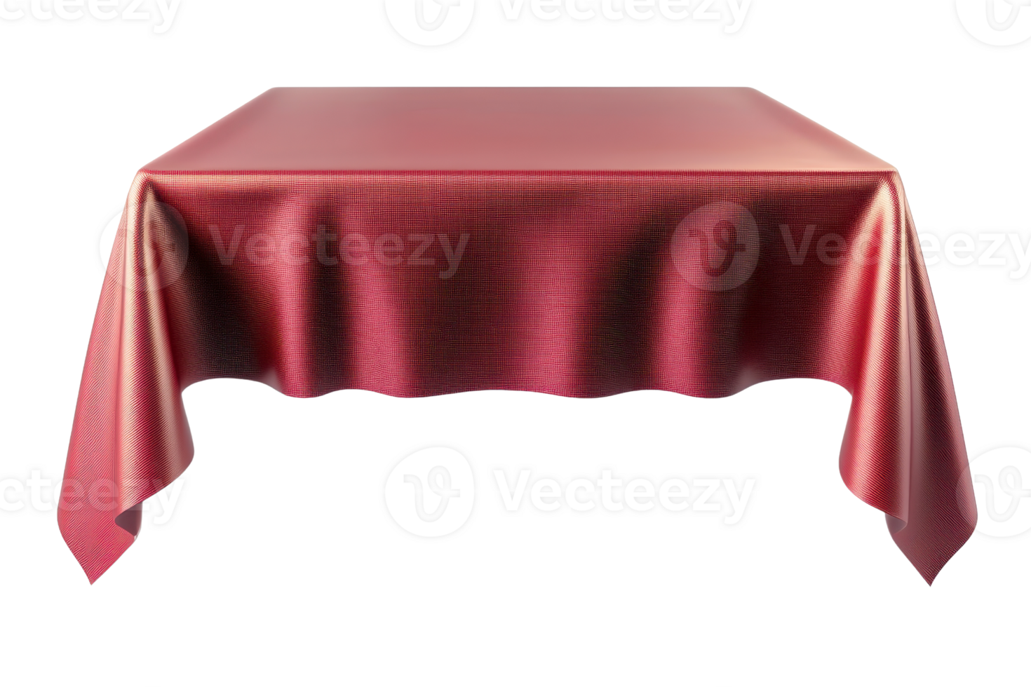 Elegant red satin tablecloth draped over a square table, creating a luxurious and sophisticated setting for dining or special occasions. png