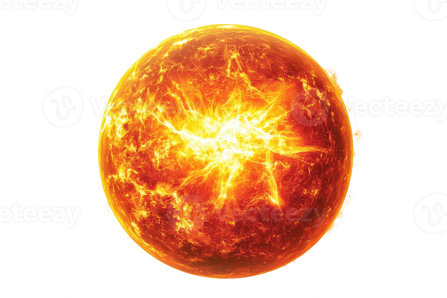 High-resolution image of the Sun radiating intense heat and energy in space, displaying vibrant solar flares and vivid details. png