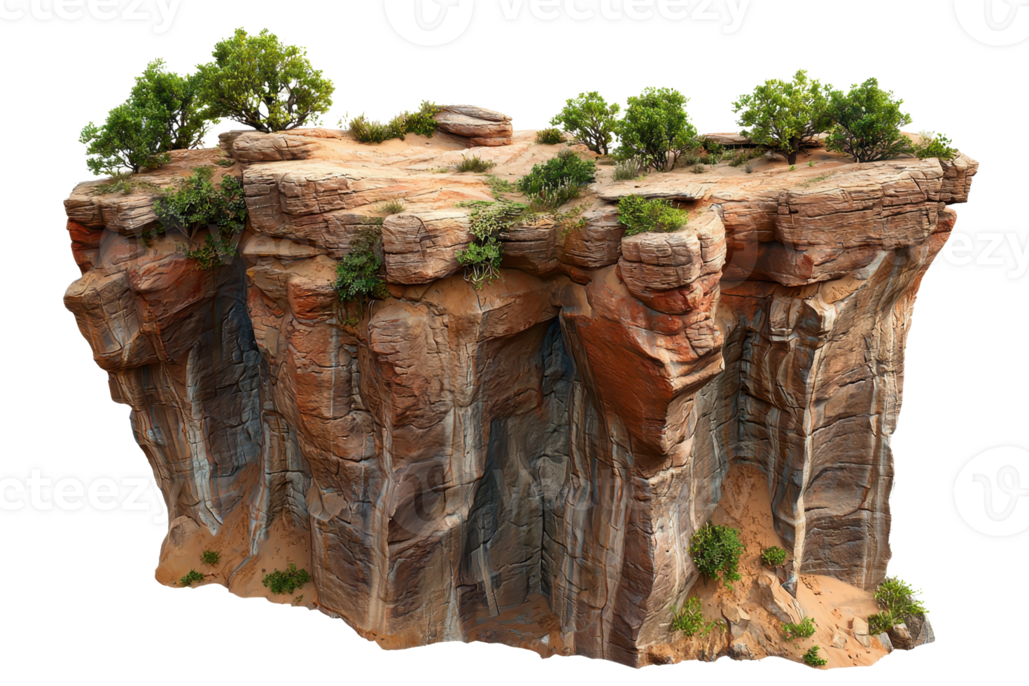 High-resolution image of a rugged, rocky cliff adorned with sparse greenery and dramatic textures, showcasing natural geological formations. png