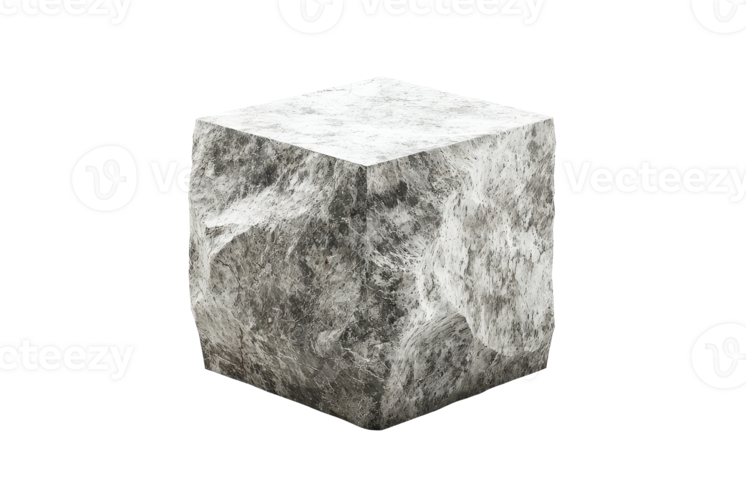 High-resolution image of a textured marble cube against a transparent background. perfect for design and architectural projects. png