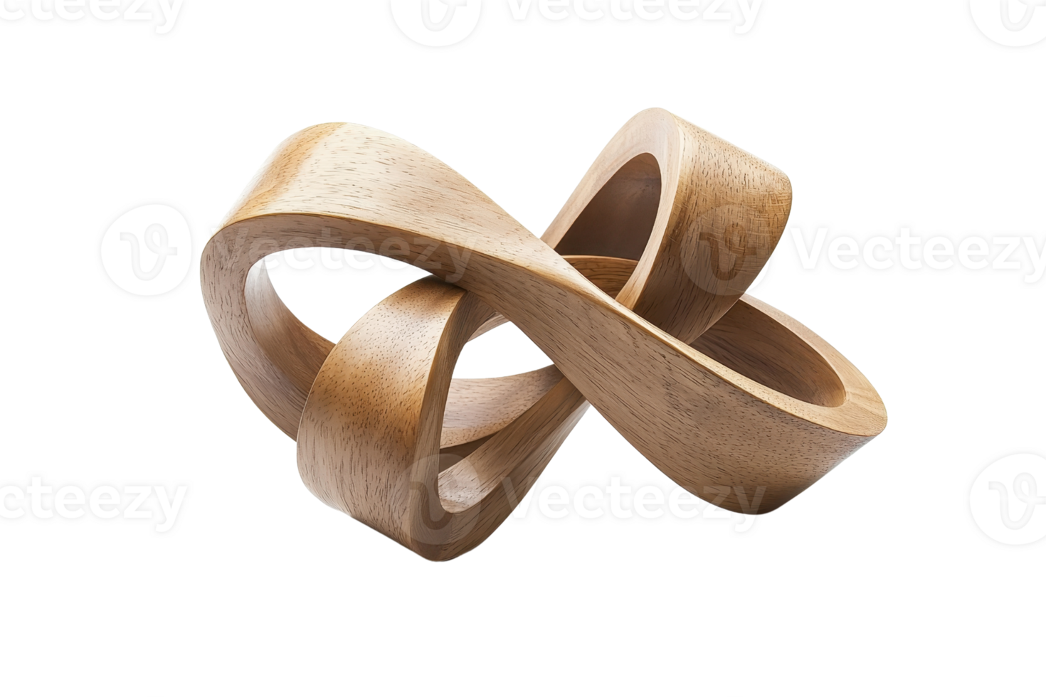 Intricate wooden infinity loop sculpture showcasing modern geometric design and craftsmanship, perfect for home decor and artistic displays. png