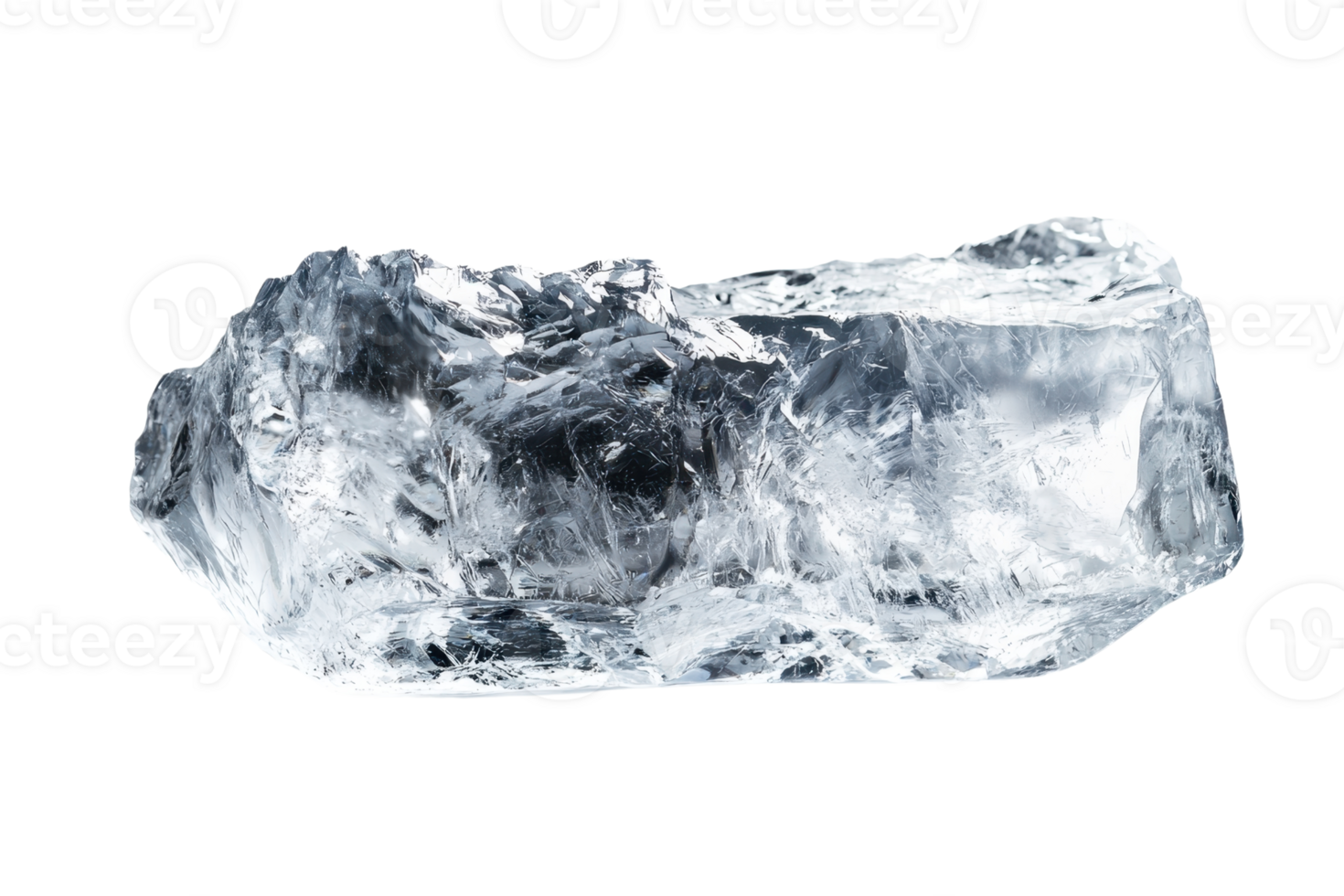 High-resolution image of a large, reflective ice block showcasing intricate, clear textures, perfect for winter-themed designs and advertisements. png