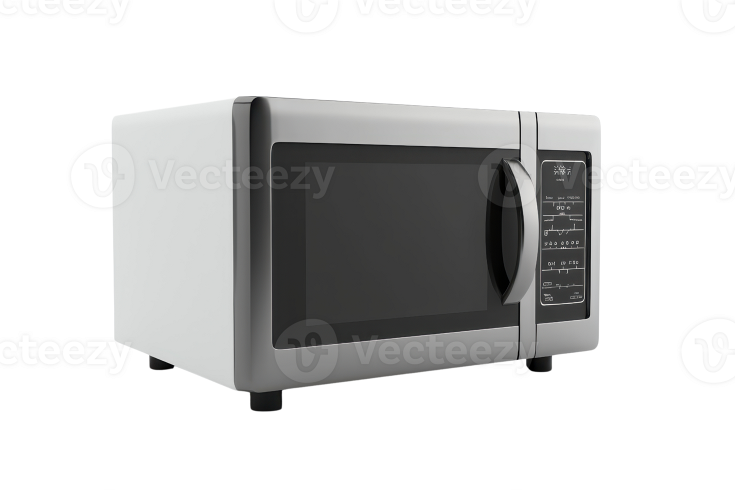 Modern stainless steel microwave oven with digital display and control panel, isolated on transparent background. png