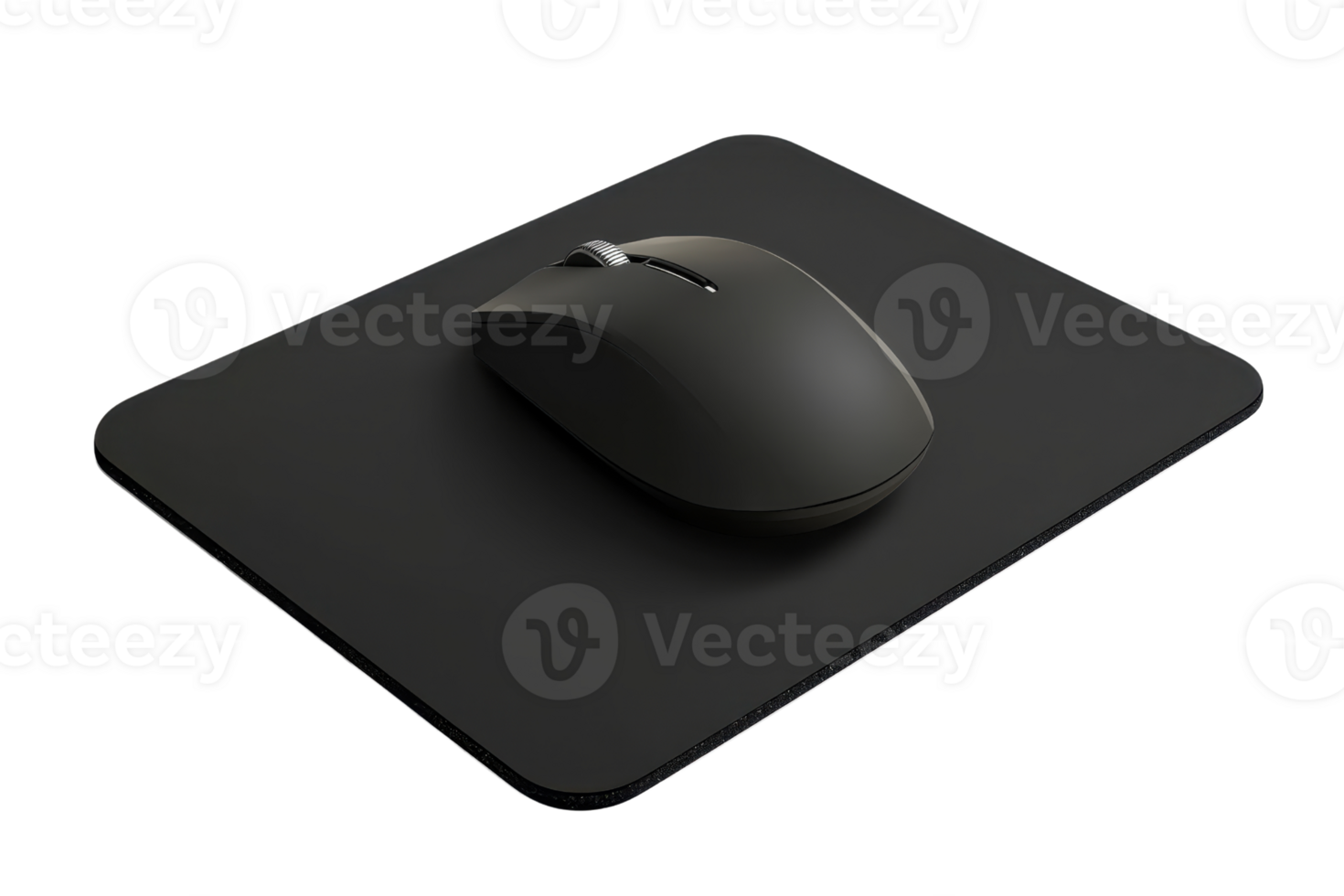 Modern wireless computer mouse on a sleek black mouse pad. Ideal for office setups, tech products, and workspace imagery. png