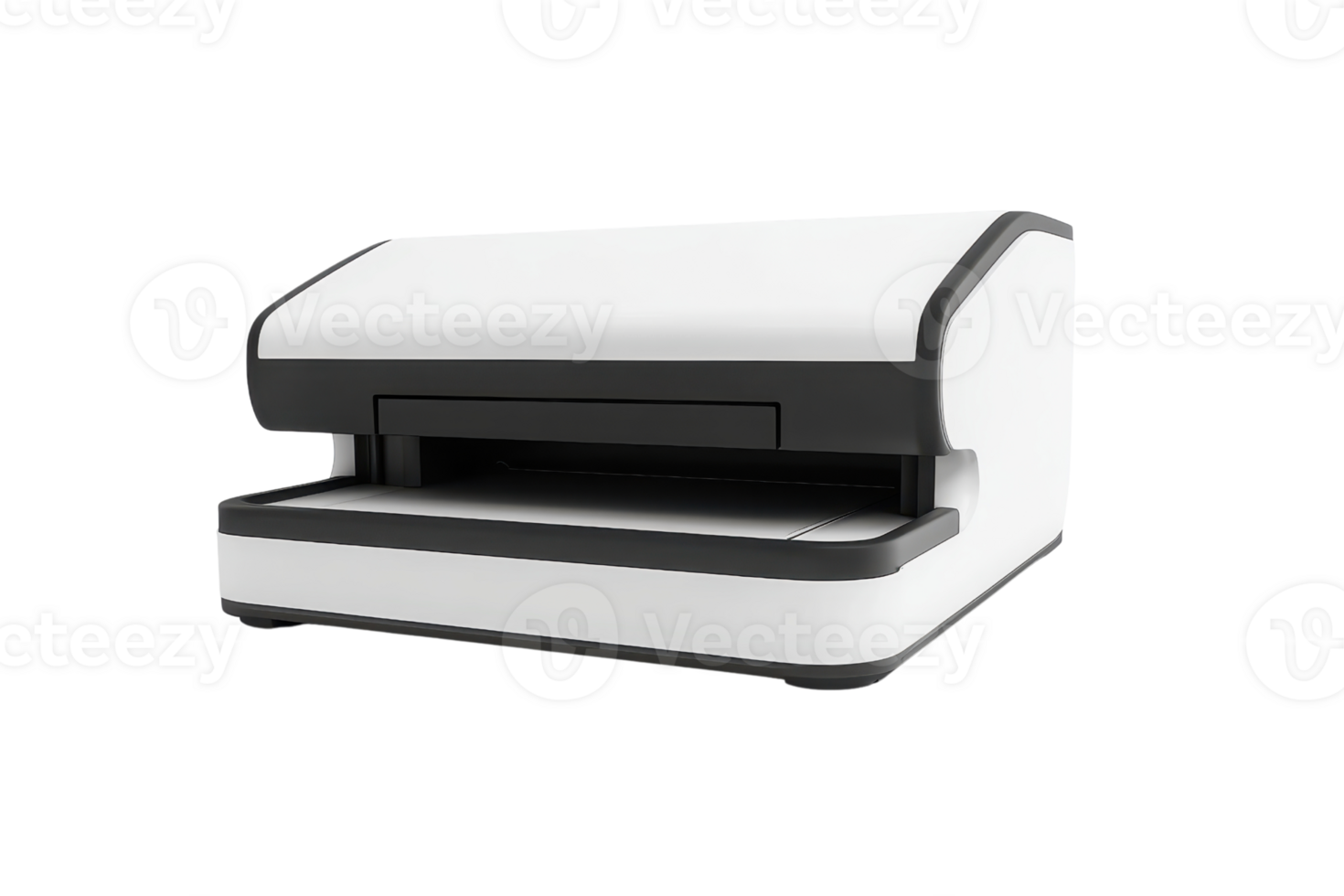 Modern white and black document scanner isolated on a transparent background. perfect for office or home use, ideal for digitizing papers and photographs. png