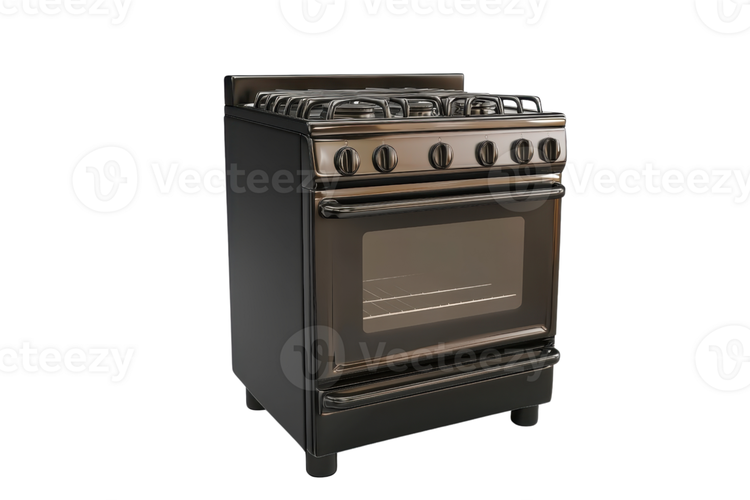 Modern black freestanding gas stove with oven and multiple burners, ideal for home kitchens and professional cooking spaces. png
