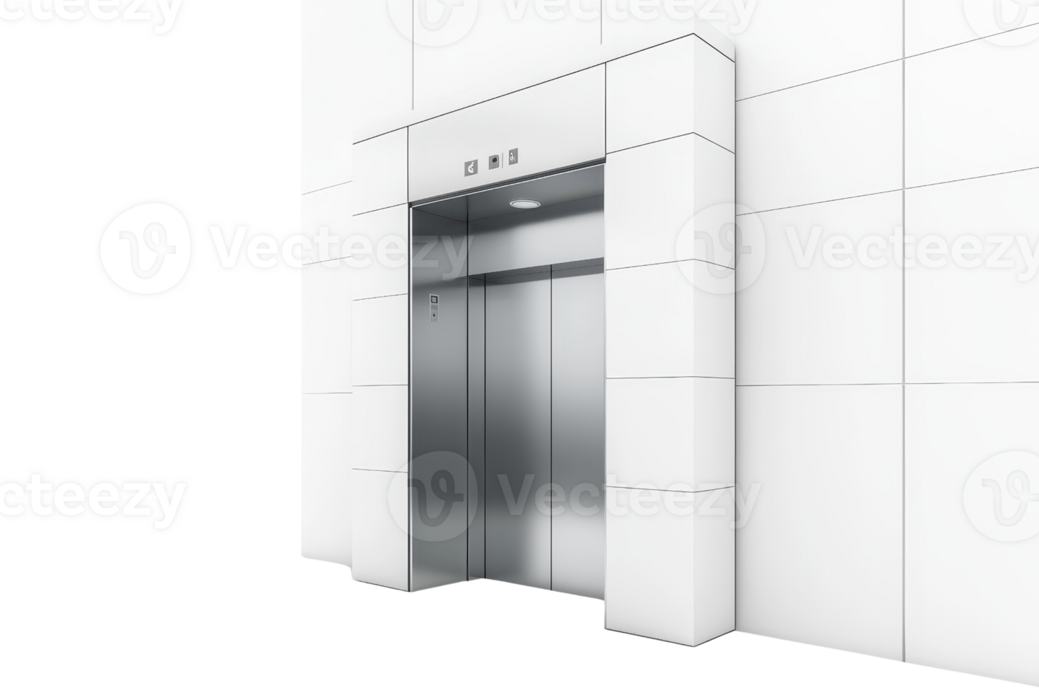 Modern stainless steel elevator door in a white tile building interior, clean sleek design for commercial or residential use. png