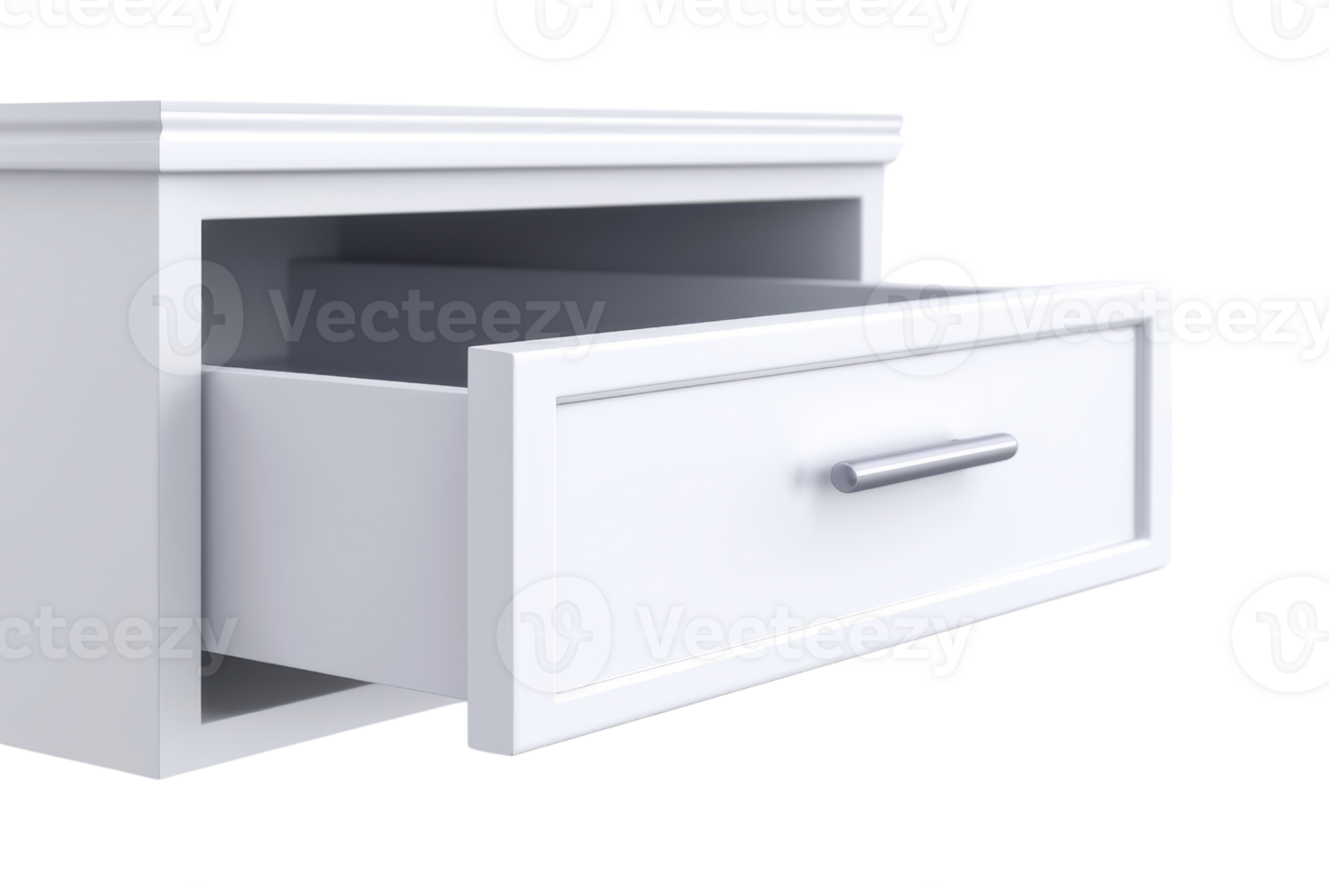 Modern white wooden drawer isolated on transparent background. Minimalist furniture design for storage solutions and interior decoration. png