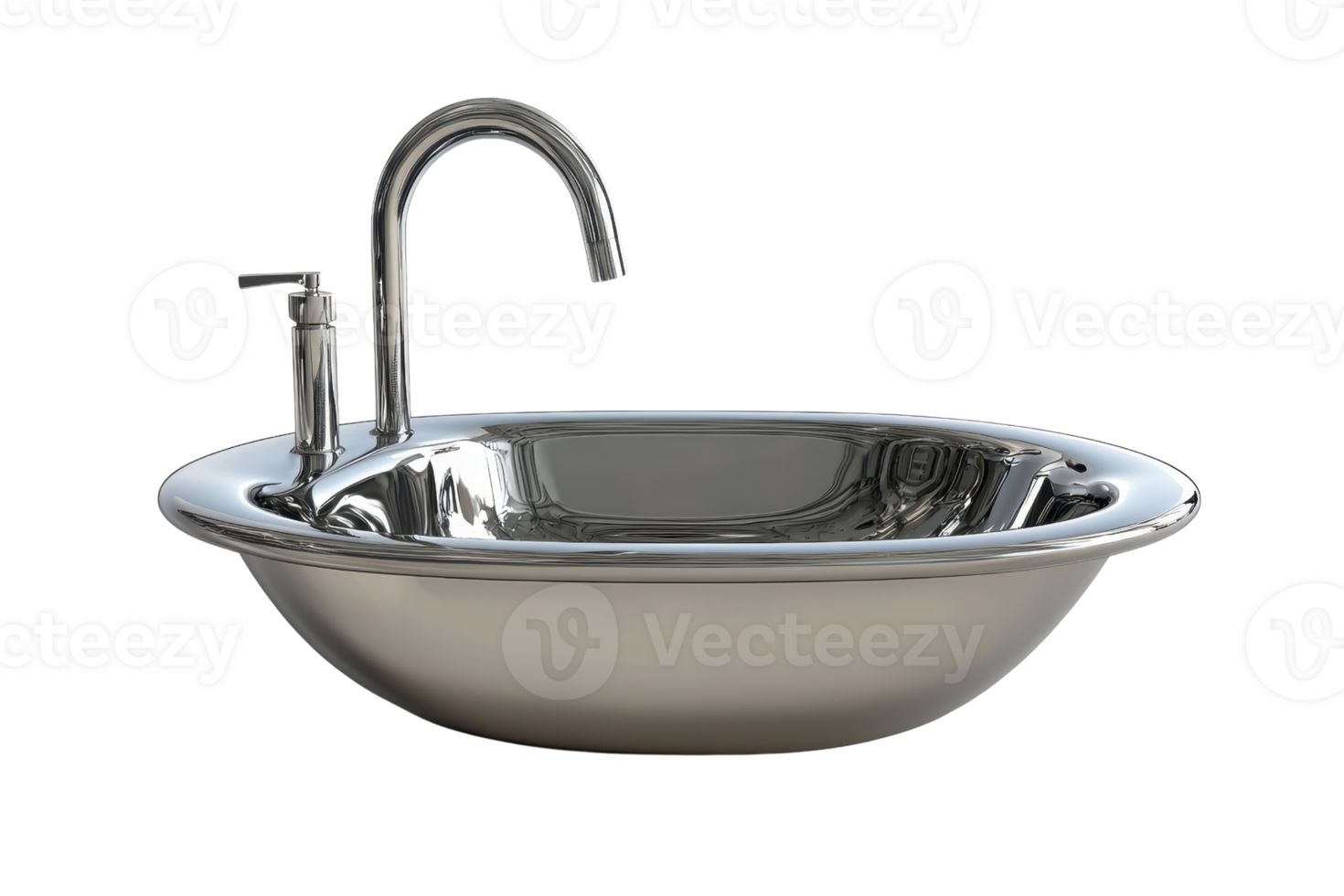 Modern stainless steel kitchen sink with sleek design and faucet, offering a clean and contemporary look for any culinary space. png