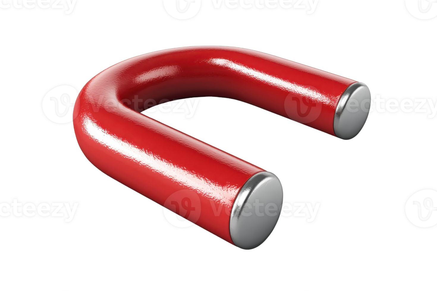 Red U-shaped horseshoe magnet isolated on transparent background. industrial tool for magnetic attraction and educational use. png