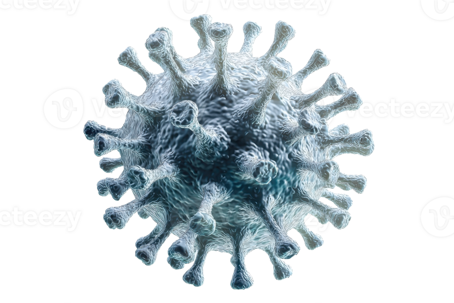 Microscopic view of a virus, highlighting its detailed structure and morphology, used for medical and scientific research purposes. png