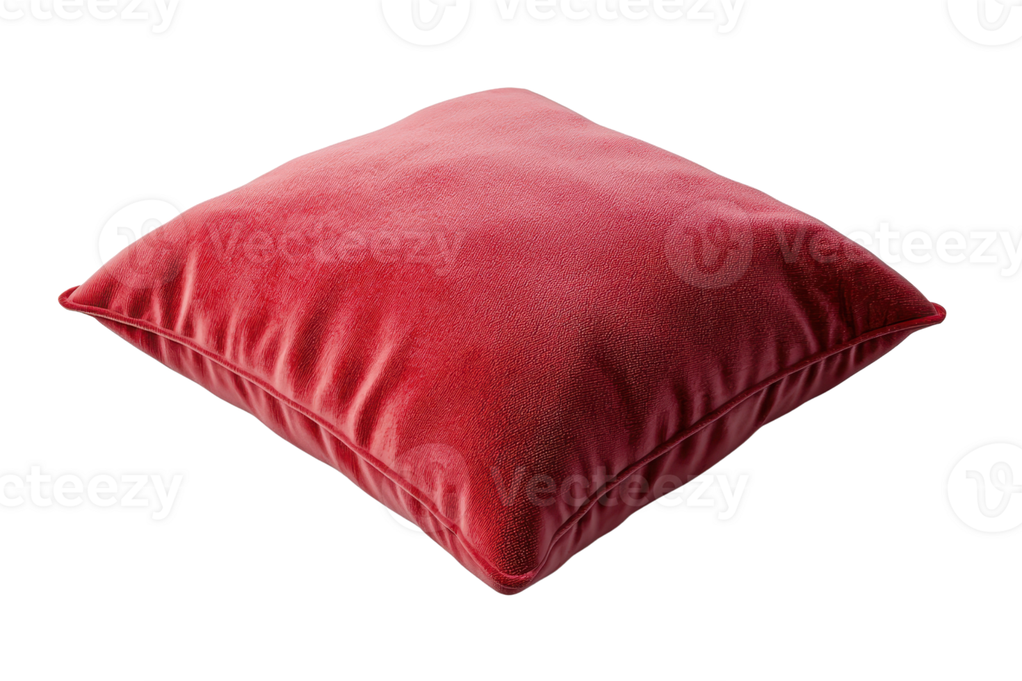 Red velvet pillow with a soft texture and plush design, isolated on a transparent background. Perfect for home decor, comfort, and interior design themes. png