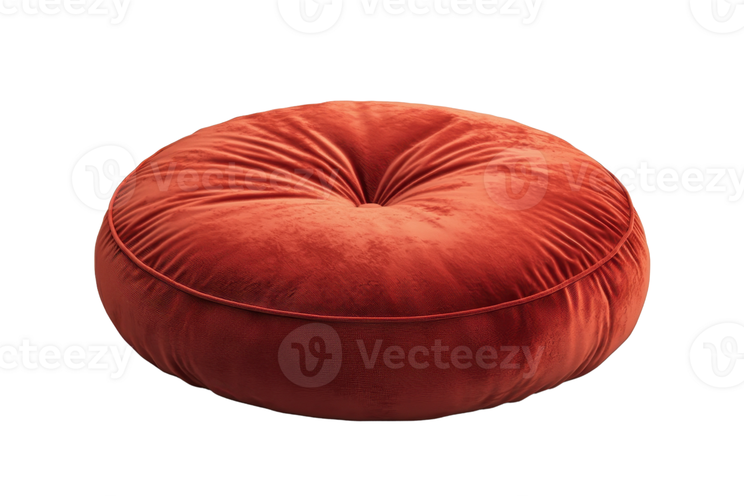 Plush round orange cushion with a tufted center, perfect for adding a pop of color and comfort to any home decor or seating area. png
