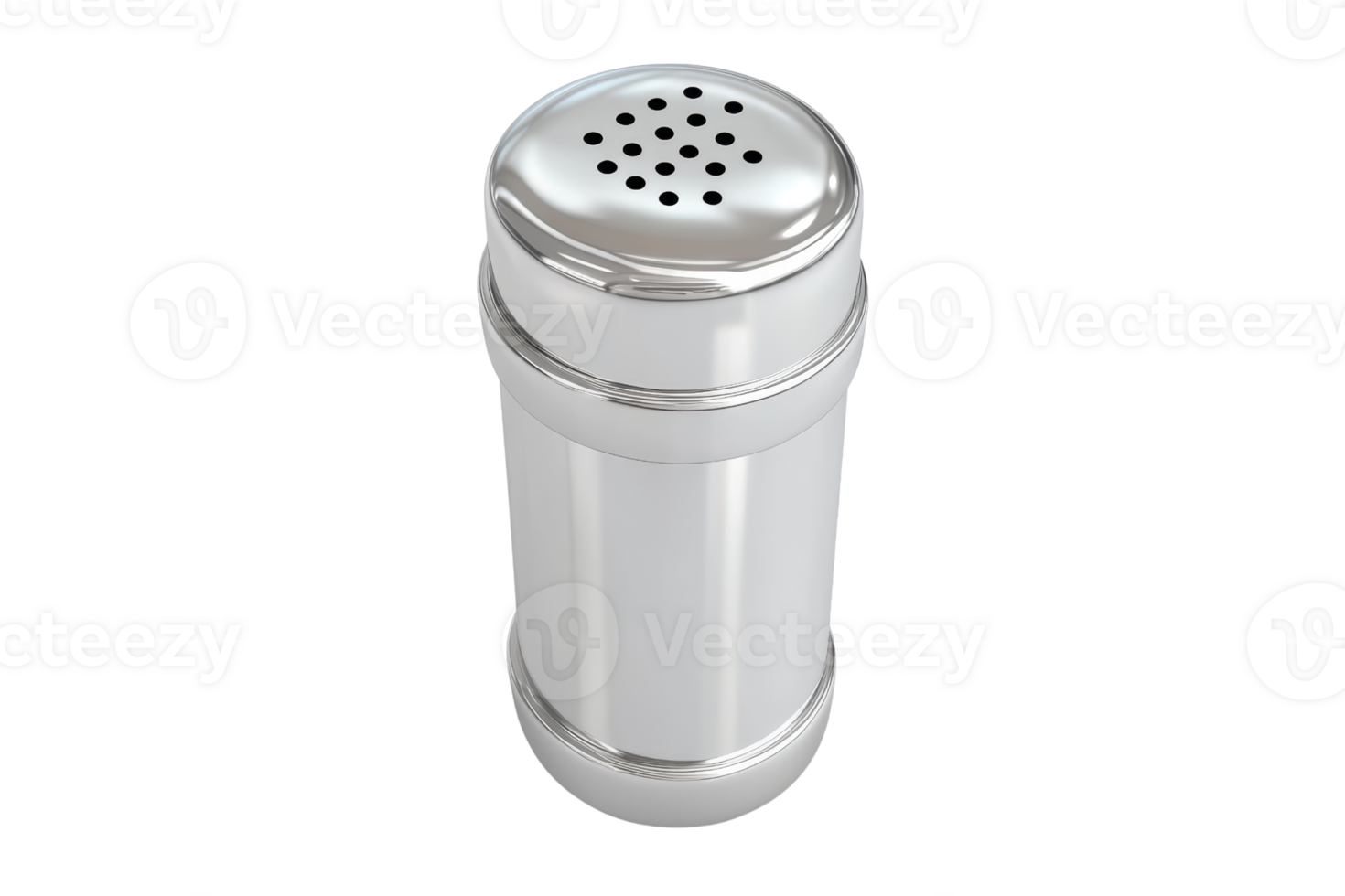 Stainless steel shaker with perforated lid, ideal for spices. Perfect kitchen accessory for seasoning food and enhancing flavor. png