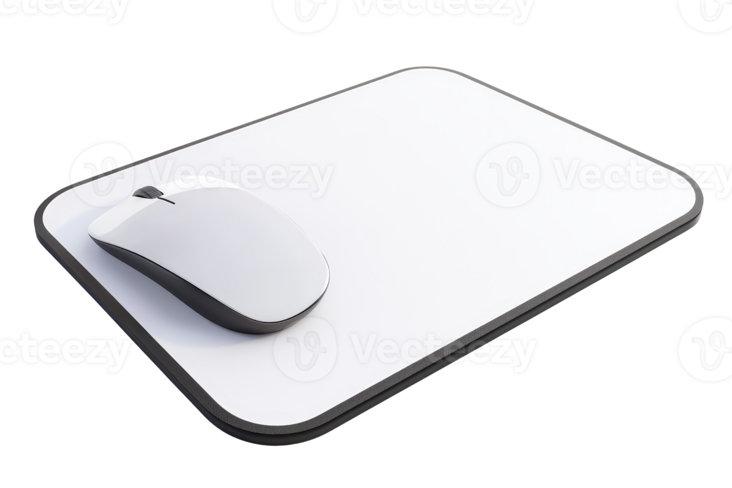 Sleek white computer mouse on matching mouse pad, isolated on transparent background. Perfect for technology, office, and productivity themes. png