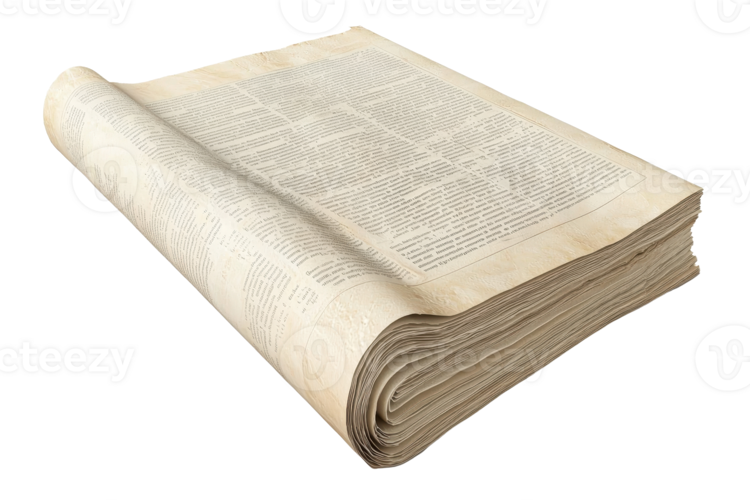 Stack of old newspapers isolated on transparent background. vintage journalism, antique news, historical press, retro communication, yellowed pages. png