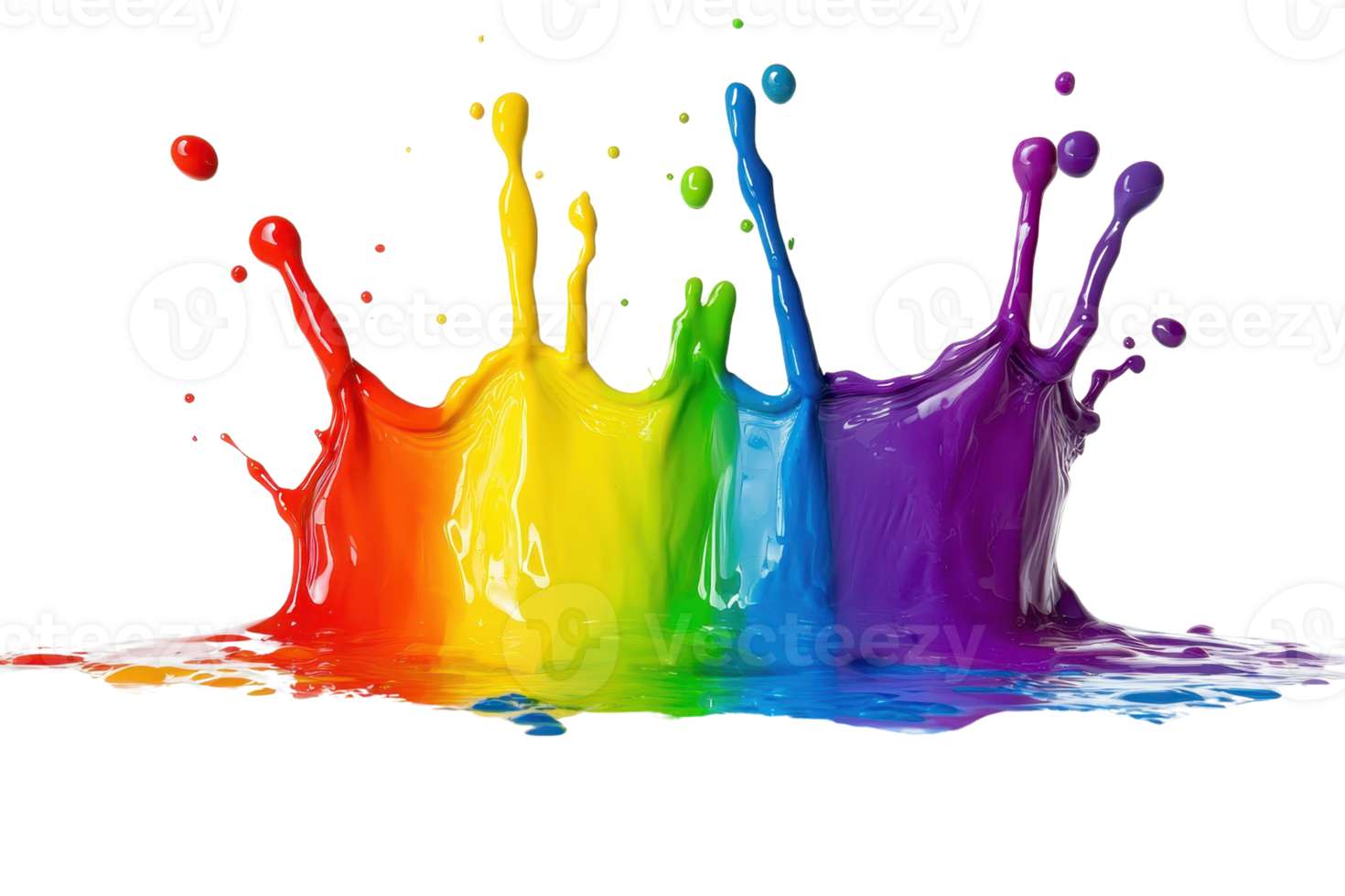 Vibrant splashes of multicolored paint in a dynamic and creative liquid burst, representing art and creativity. png