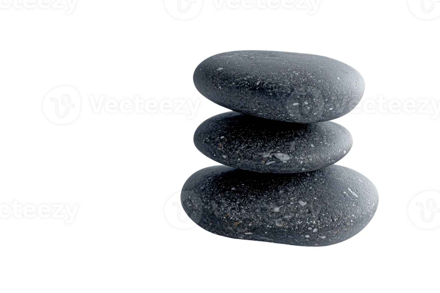 Stack of three black smooth stones isolated on transparent background. symbolizing balance and tranquility in spa and wellness. png
