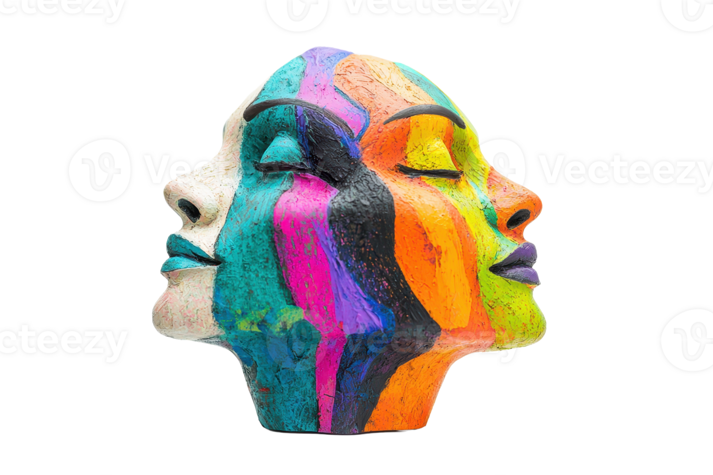 Vibrant abstract sculpture of a face, showcasing colorful artistic design and creativity. Perfect for art, creativity, and design projects. png