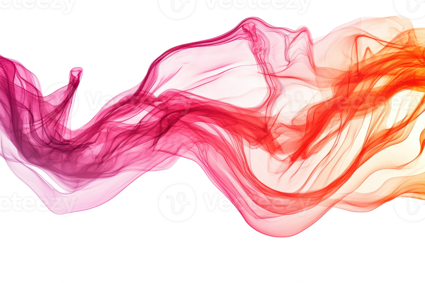 Vibrant swirling colorful smoke on a transparent background. blending shades of red, pink, and orange creating an abstract flowing wave pattern. png