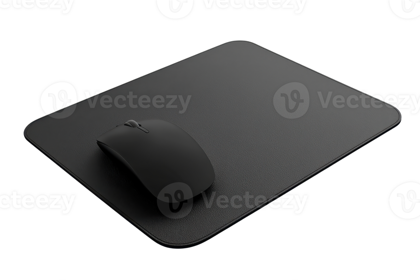 Top-down view of a sleek black mouse on a matching mouse pad, ideal for modern workspaces and promoting productivity. png
