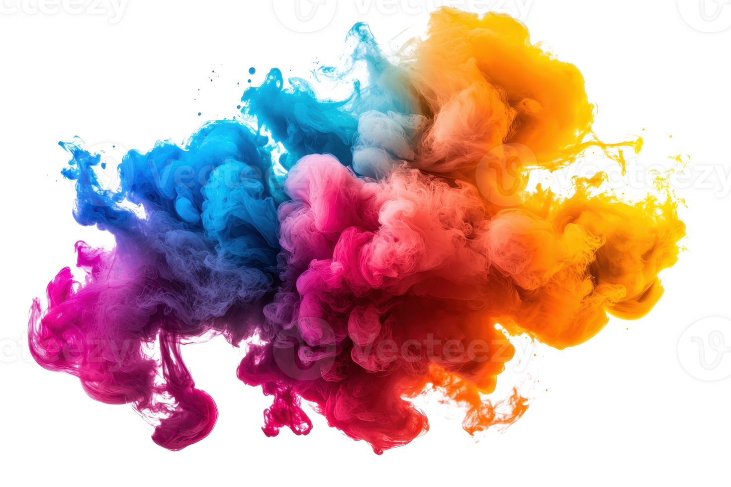 Vibrant, colorful explosion of paint in motion against a transparent background. capturing dynamic abstract artistic expression. Ideal for creative projects. png