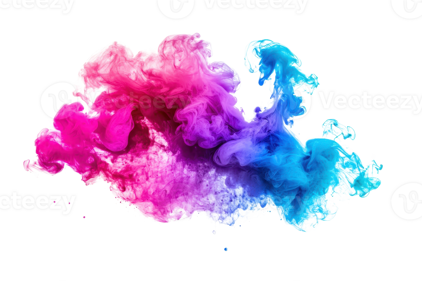Vibrant colorful ink explosion with pink, purple, and blue hues, creating a dynamic abstract cloud on a transparent background. png
