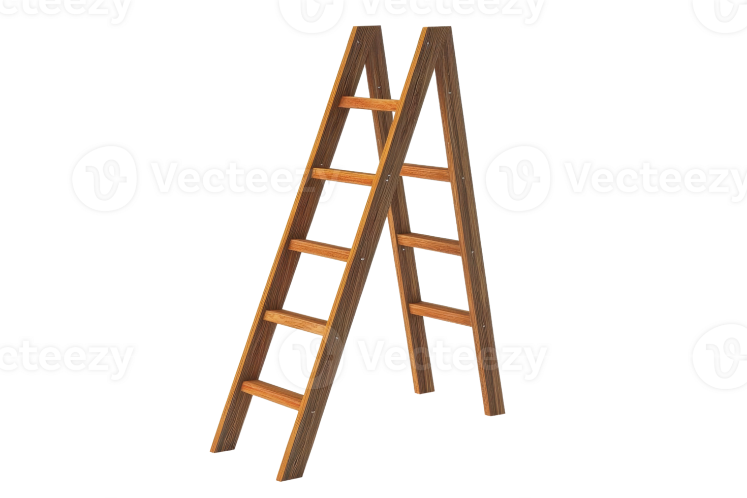Wooden stepladder with multiple steps, ideal for home improvement, construction, and DIY projects. Isolated on a transparent background. png