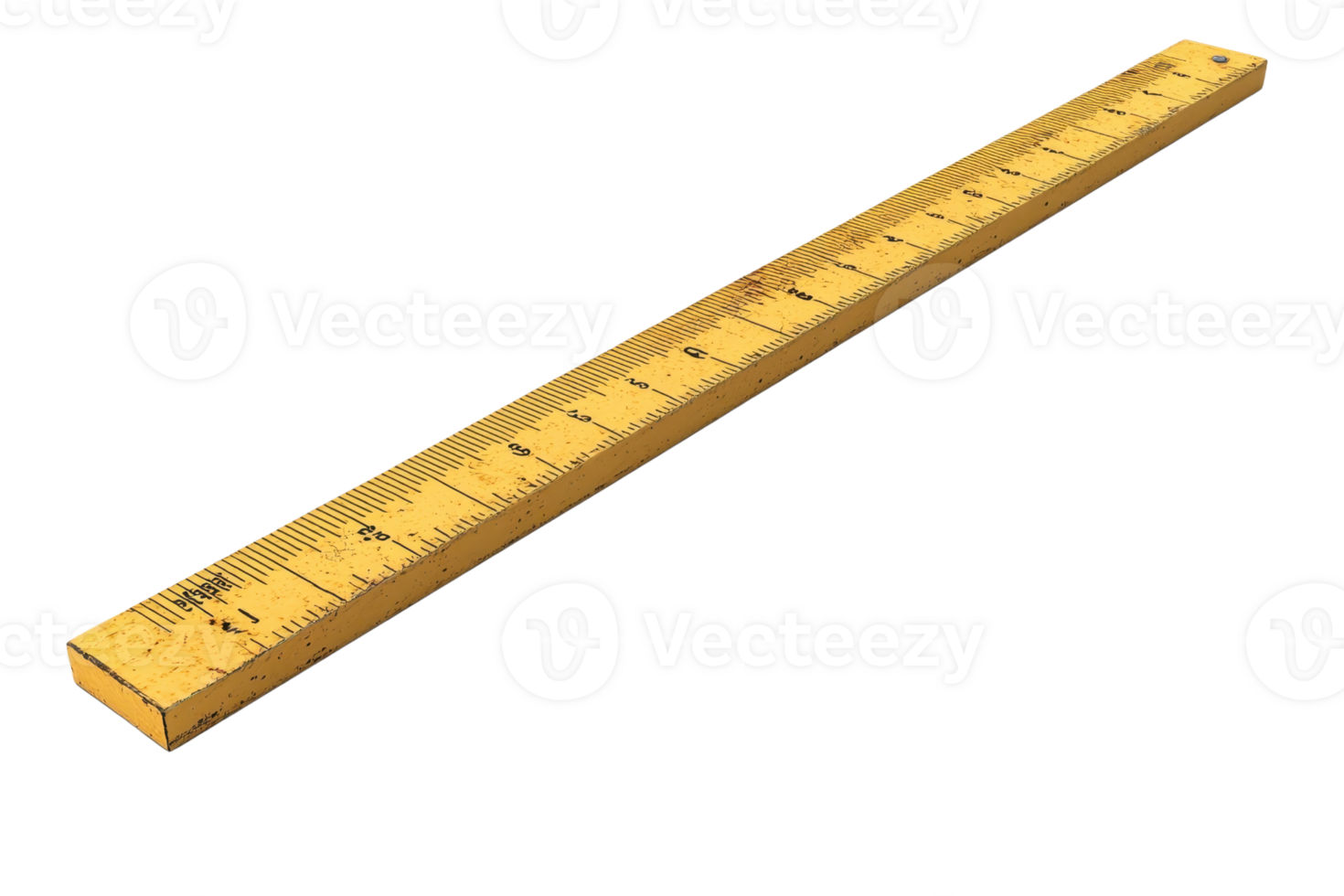 Wooden ruler with metric and imperial measurements on a transparent background. png