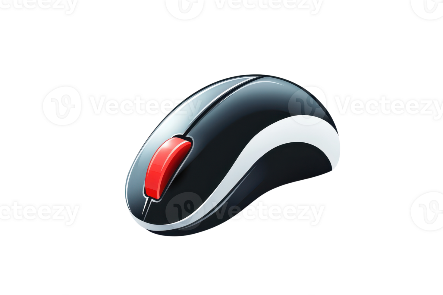 Wireless computer mouse with a sleek black and red design, isolated on a transparent background. ideal for technology and office-related projects. png