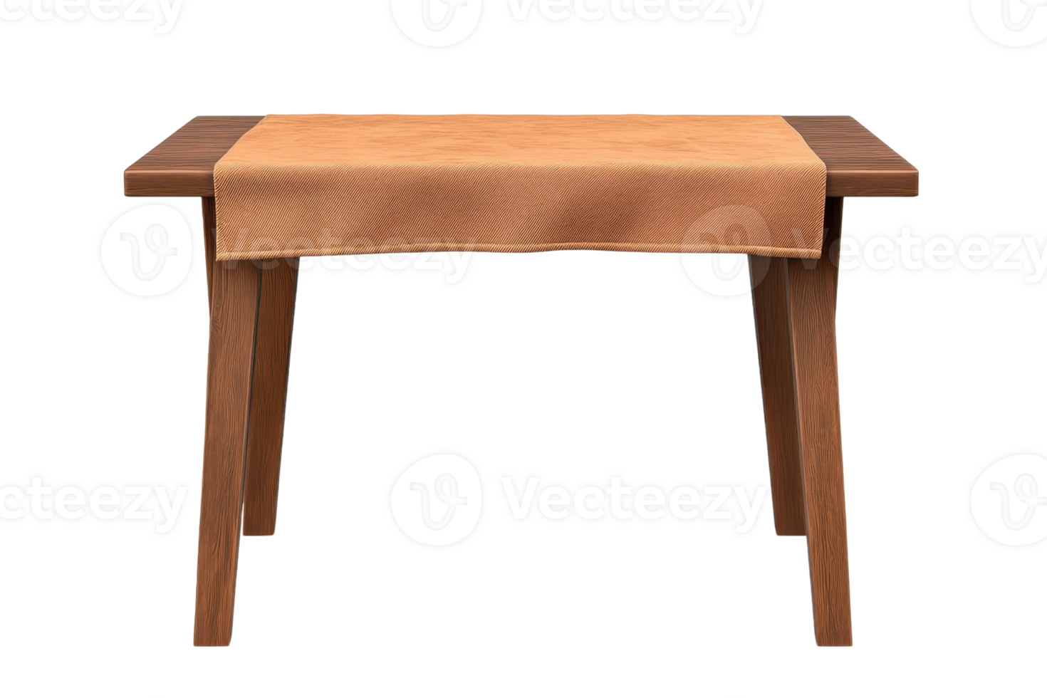 Wooden table with a brown table runner, isolated on transparent background. Ideal for home decor, interior design, and furniture concepts. png