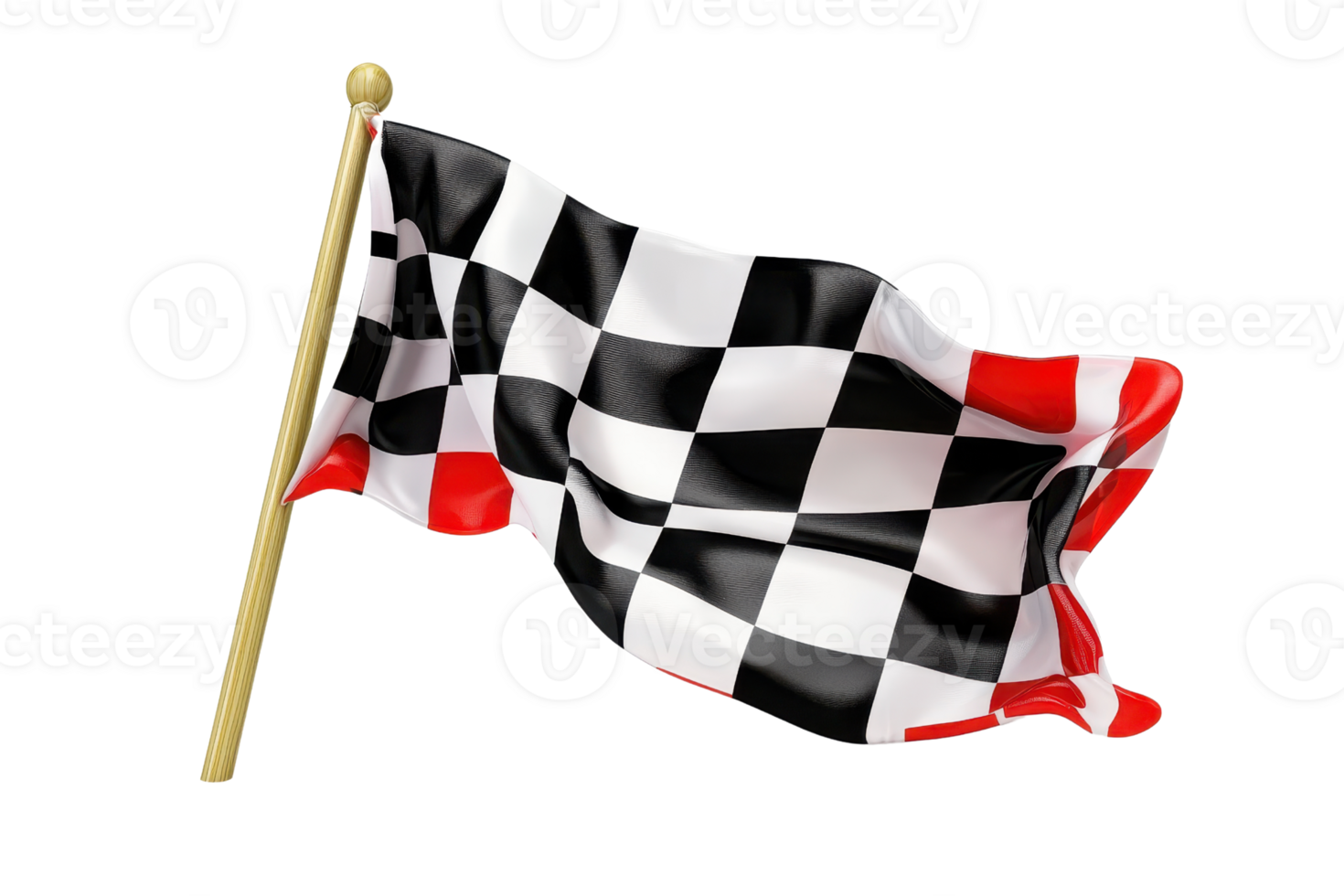 Waving checkered flag on a pole, symbolizing racing and victory, ideal for motorsport and competition themes. png